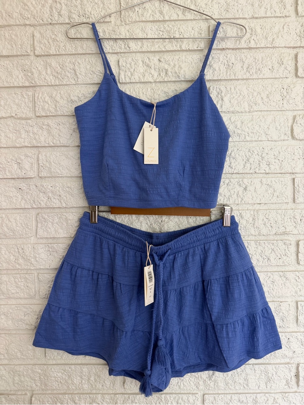 Z Supply Smooth Sailing Baja Blue Textured Cropped Cami & Shorts Lounge Set
